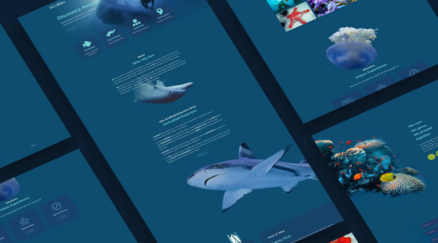 A grid of pages of Scuba@'s website
