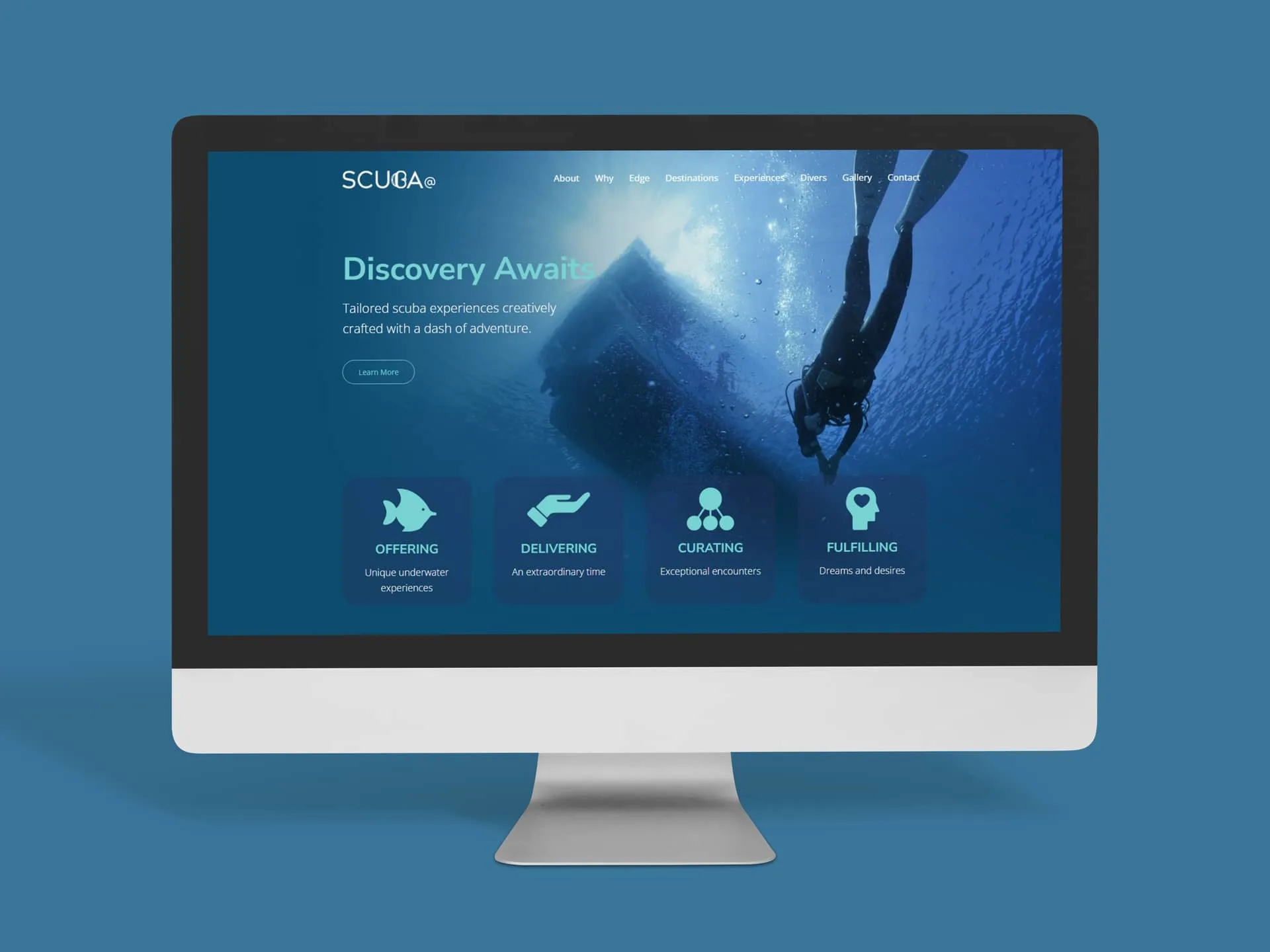 View pf Scuba@'s website on a computer screen