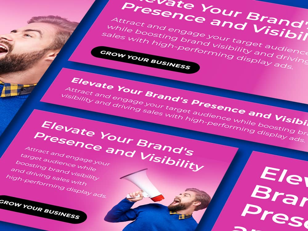 A grid display of a web banner at various sizes