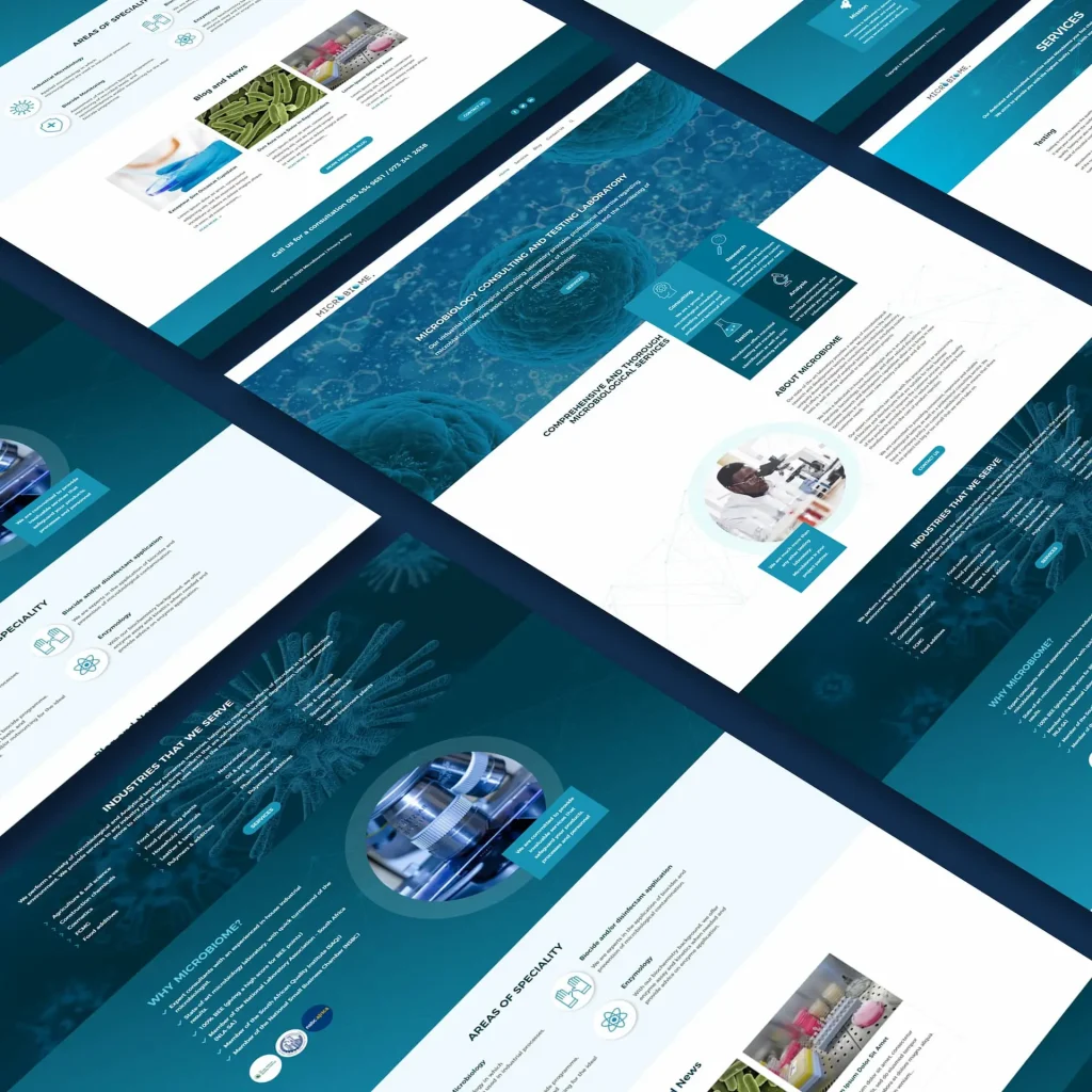 A grid of pages of Microbiome's website